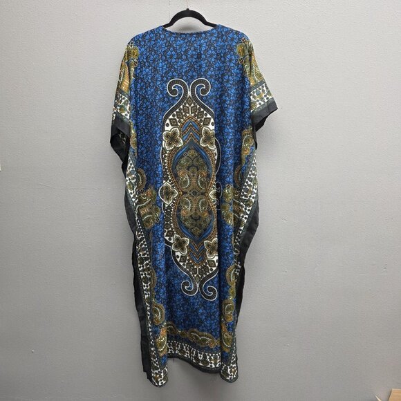 Gold Coast Kaftan Dress Womens One Size Blue Paisley Boho Tunic Kimono Cover Up - Picture 6 of 11
